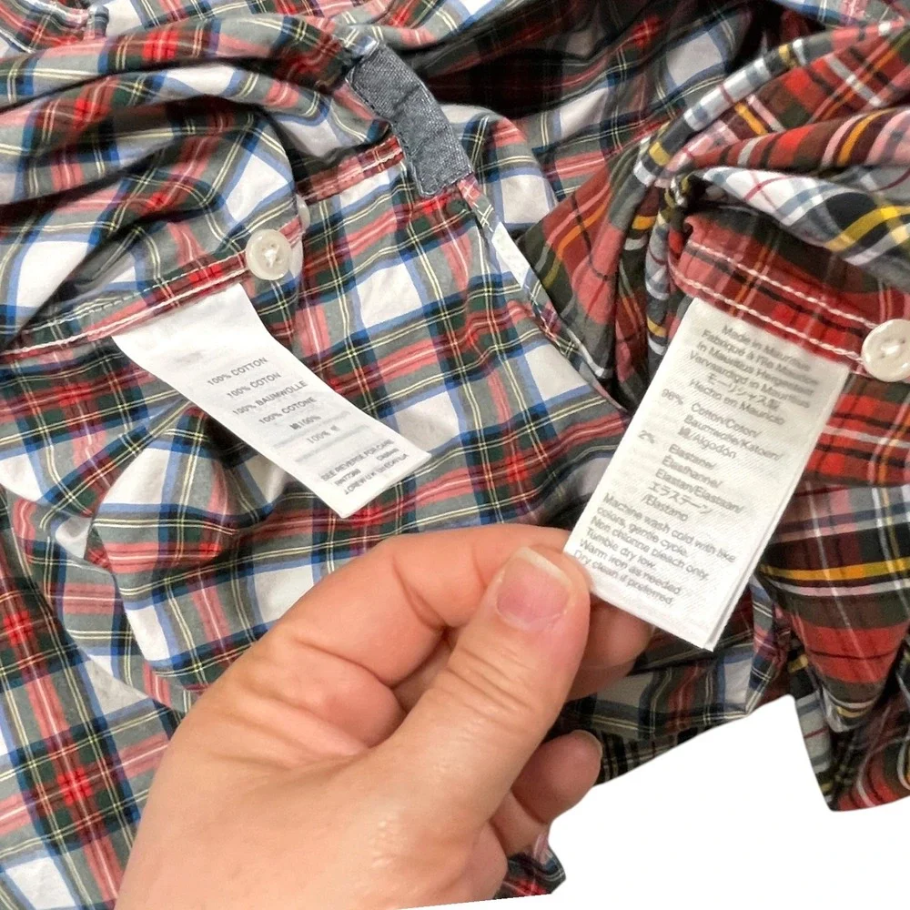 2pk J. Crew XL Red White Plaid Button Down Shirt Classic Fit‎ Preppy Heritage